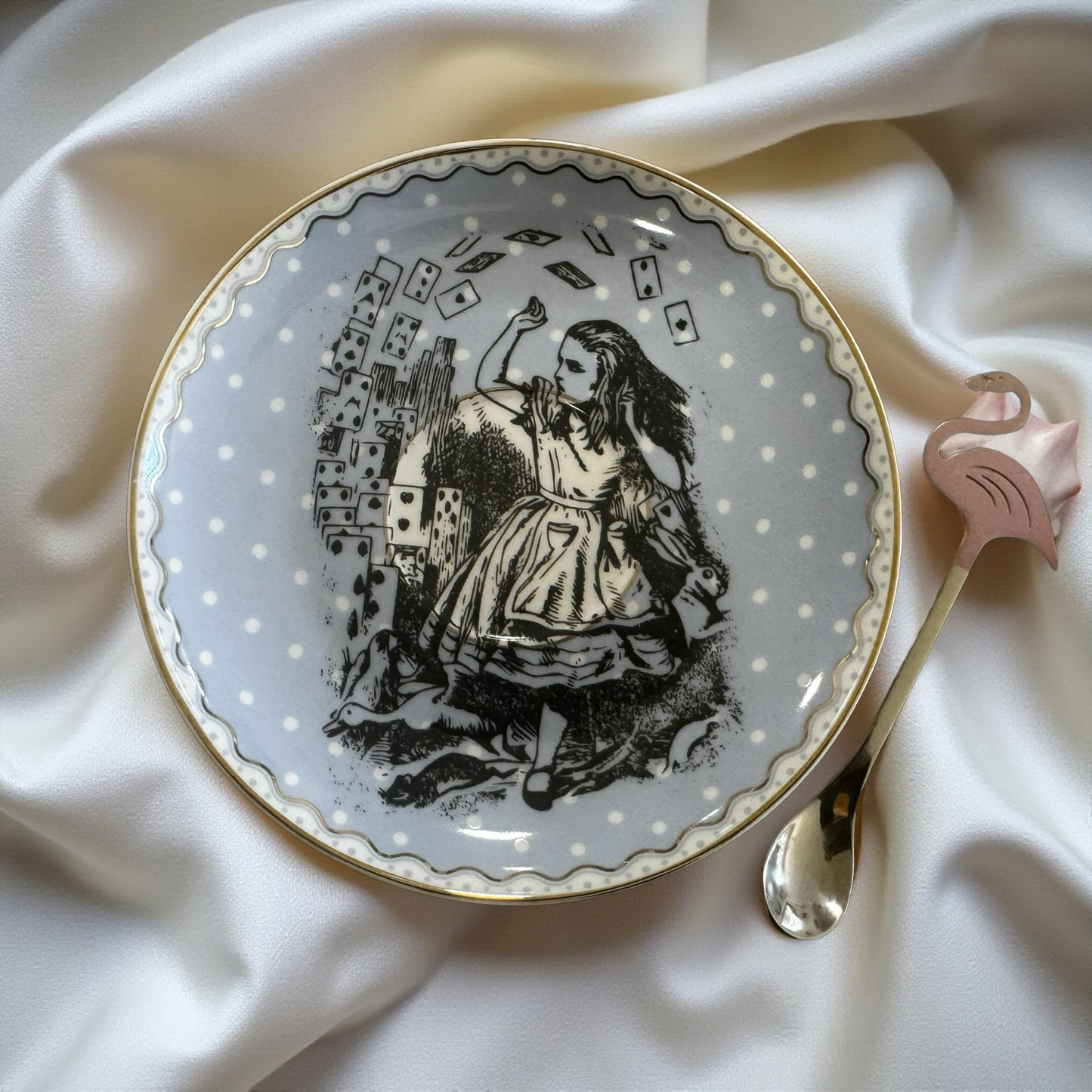 Alice in Wonderland Pale Blue Polka Dots Tea Set – Tea Leaf Reading Kit + Free Oracle Cards & Course