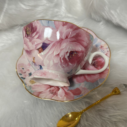 Delicate Pink Roses Teacup and Saucer Set. FREE course learn to read fortune teller tea cups.
