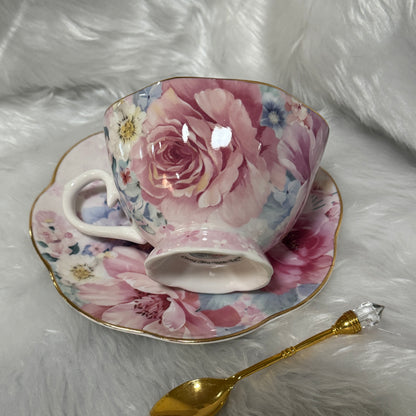 Delicate Pink Roses Teacup and Saucer Set. FREE course learn to read fortune teller tea cups.