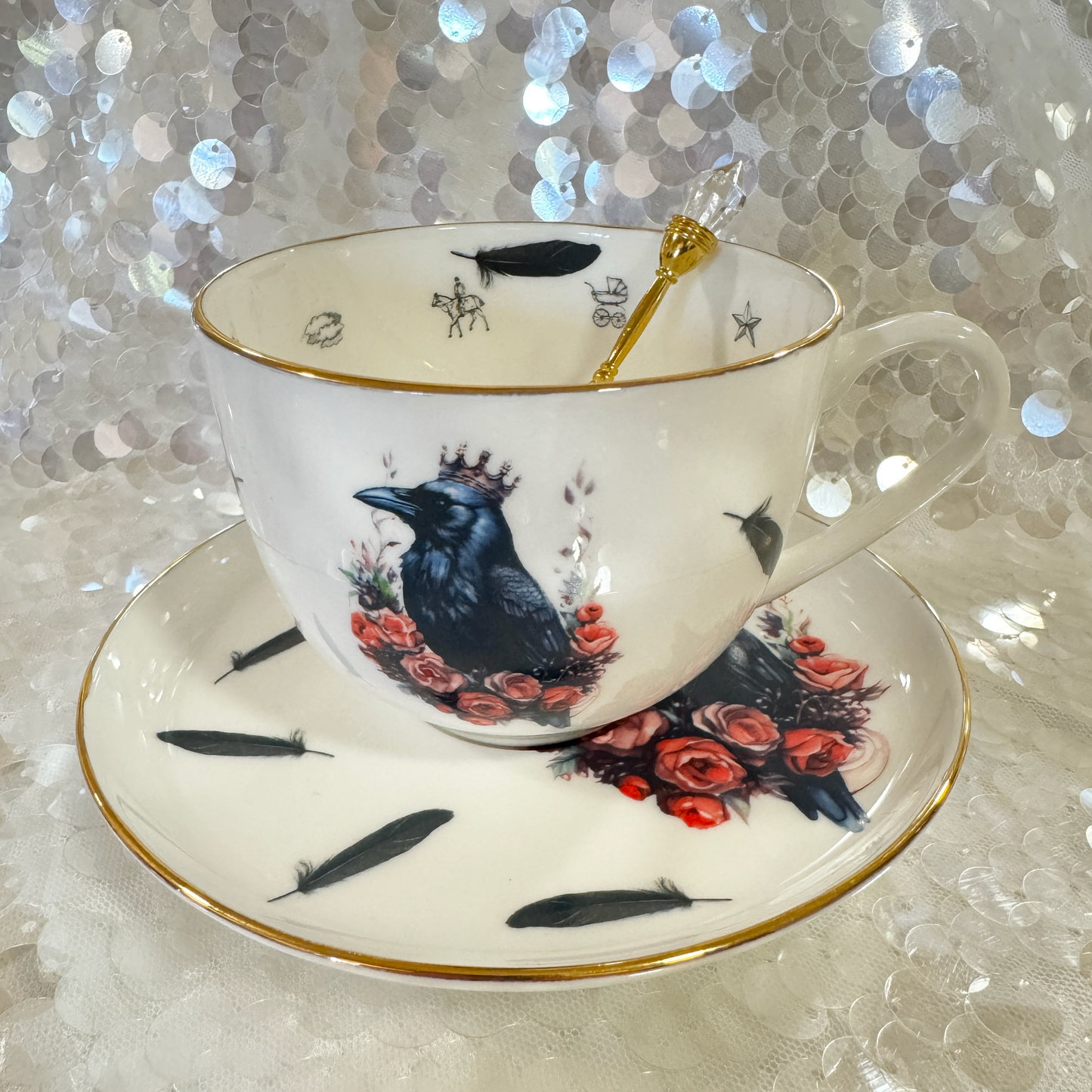 Crow Raven Red Roses Teacup & Saucer Set | Learn Tea Leaf Reading | FREE Online Course