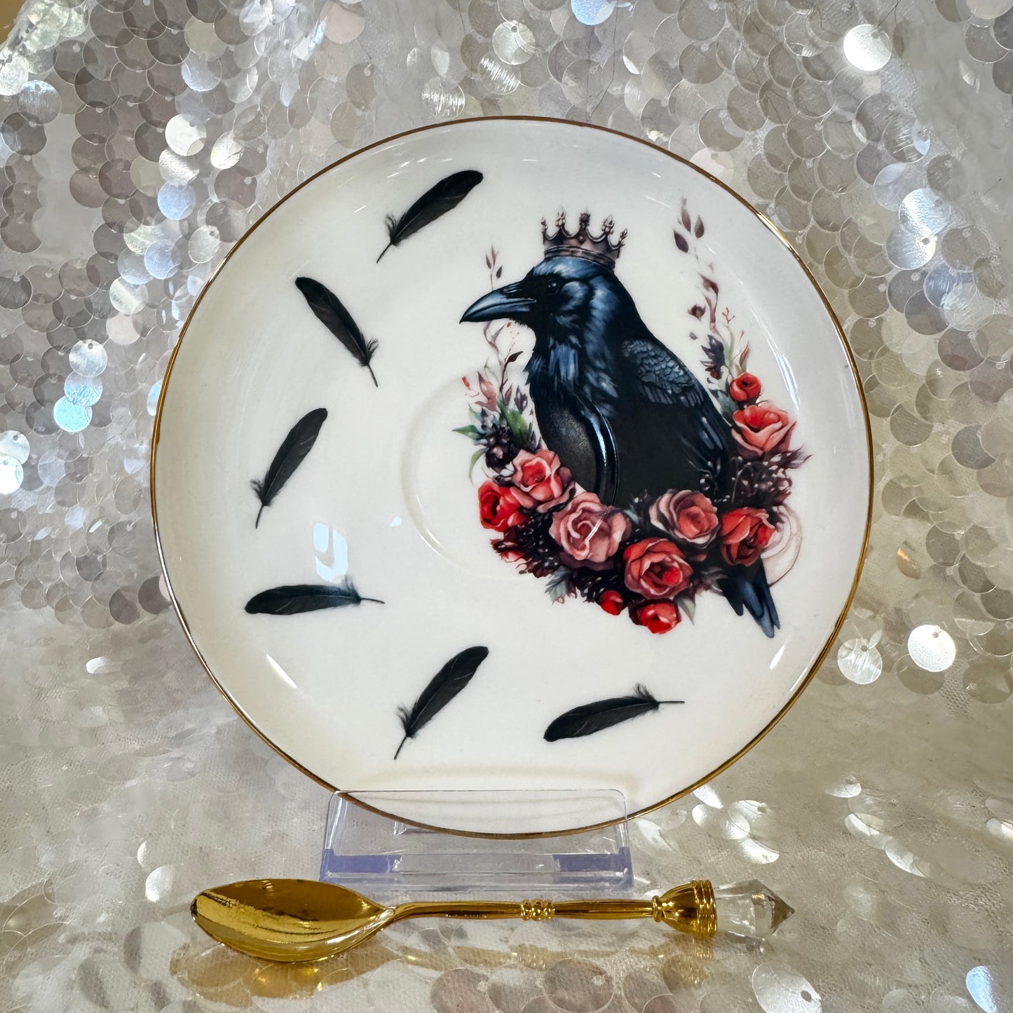 Crow Raven Red Roses Teacup & Saucer Set | Learn Tea Leaf Reading | FREE Online Course
