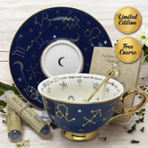 Navy Blue Zodiac Tea Cup | 24kt Gold | 32 Symbols