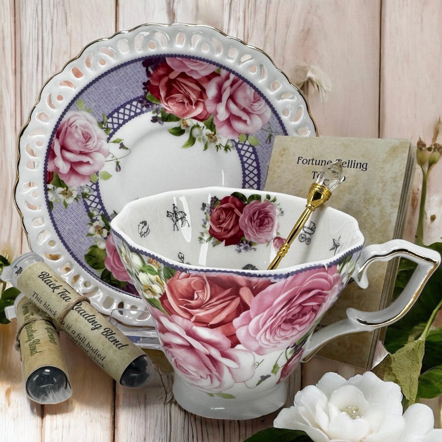 Pink Roses Tea Leaf Reading Set | Fortune Teller Teacup