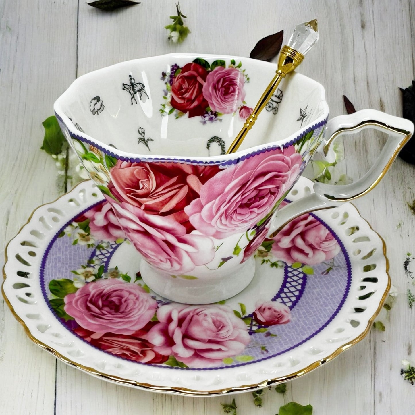 Pink Roses Tea Leaf Reading Set | Fortune Teller Teacup