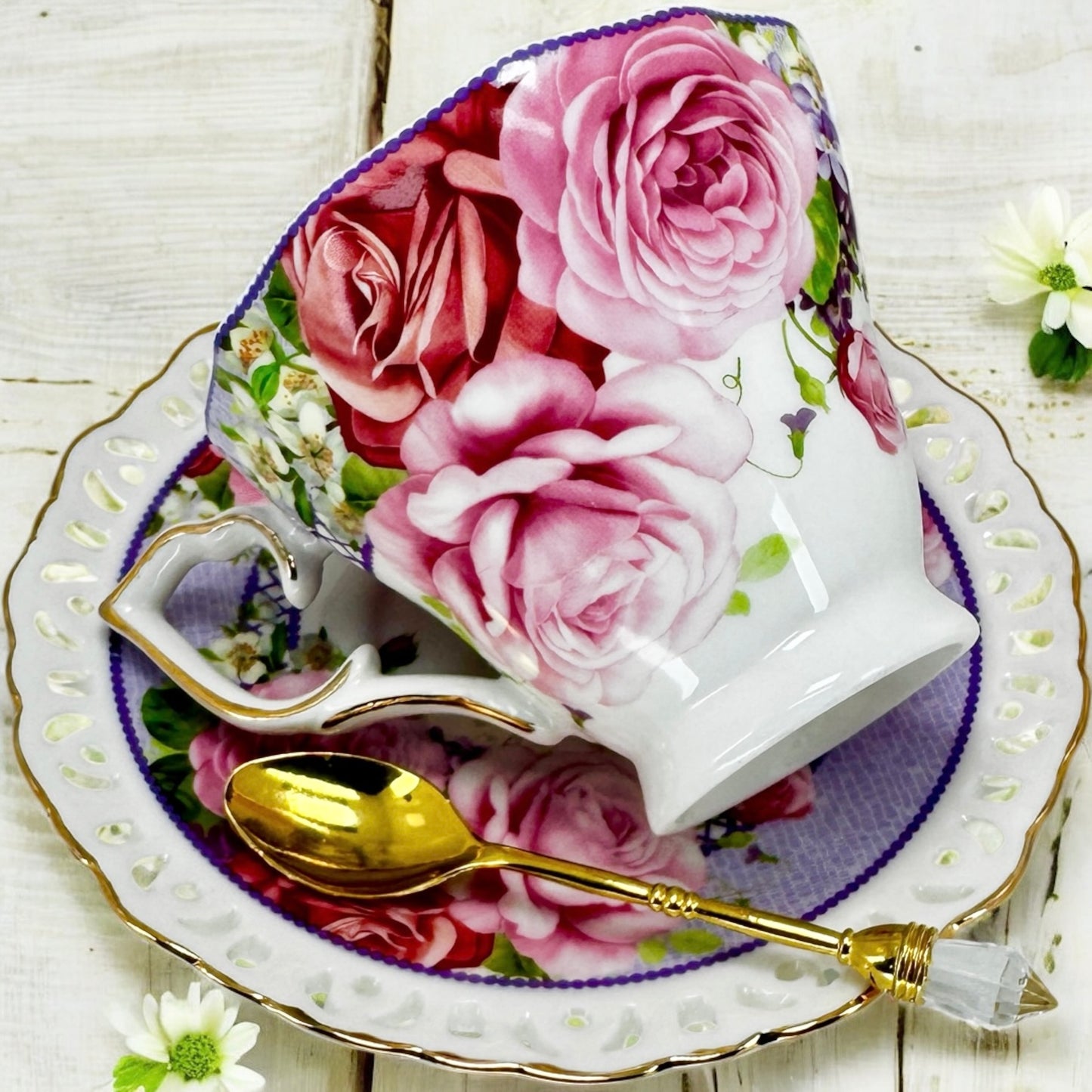 Pink Roses Tea Leaf Reading Set | Fortune Teller Teacup