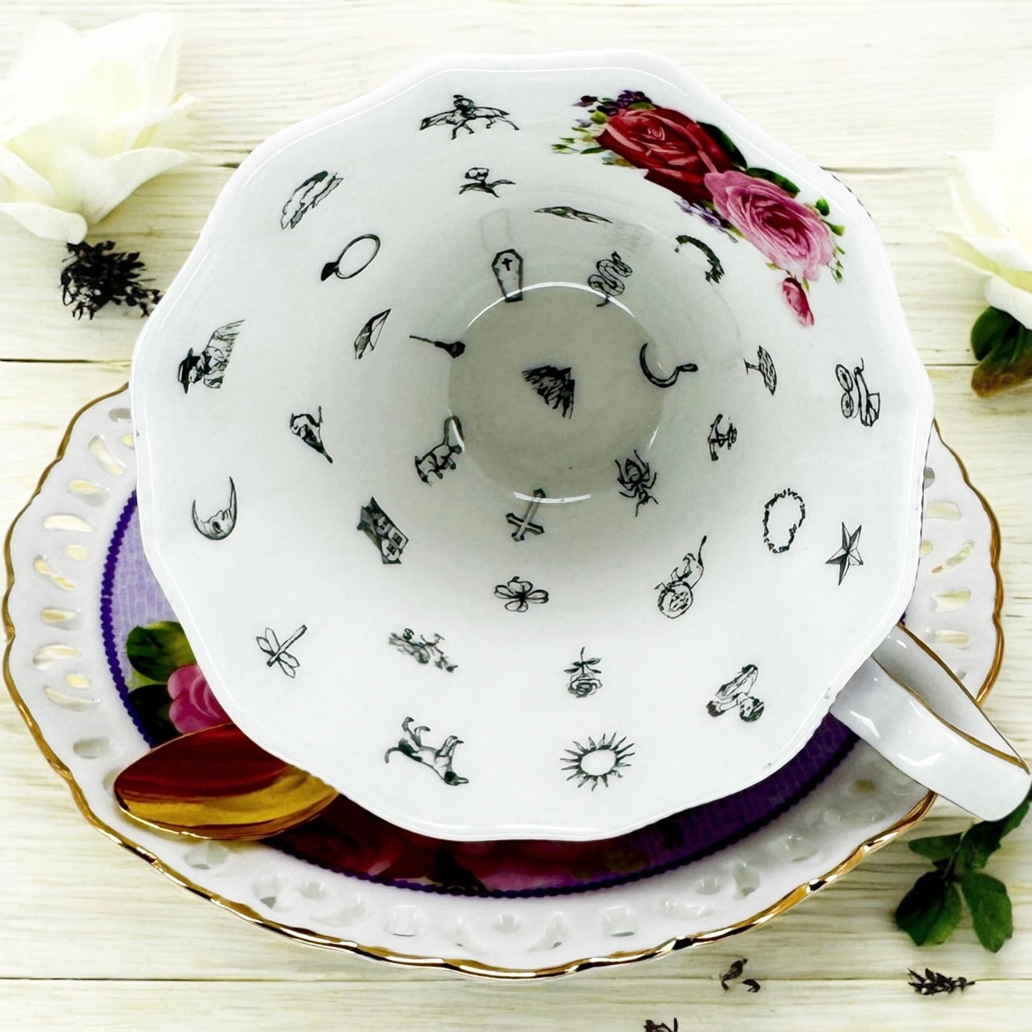 Pink Roses Tea Leaf Reading Set | Fortune Teller Teacup
