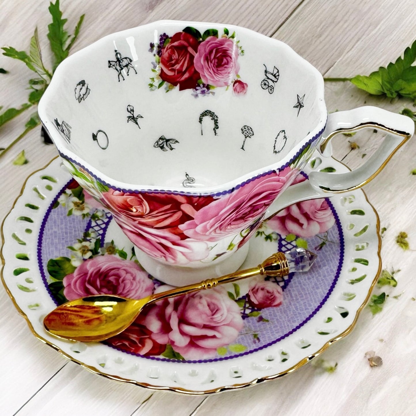 Pink Roses Tea Leaf Reading Set | Fortune Teller Teacup