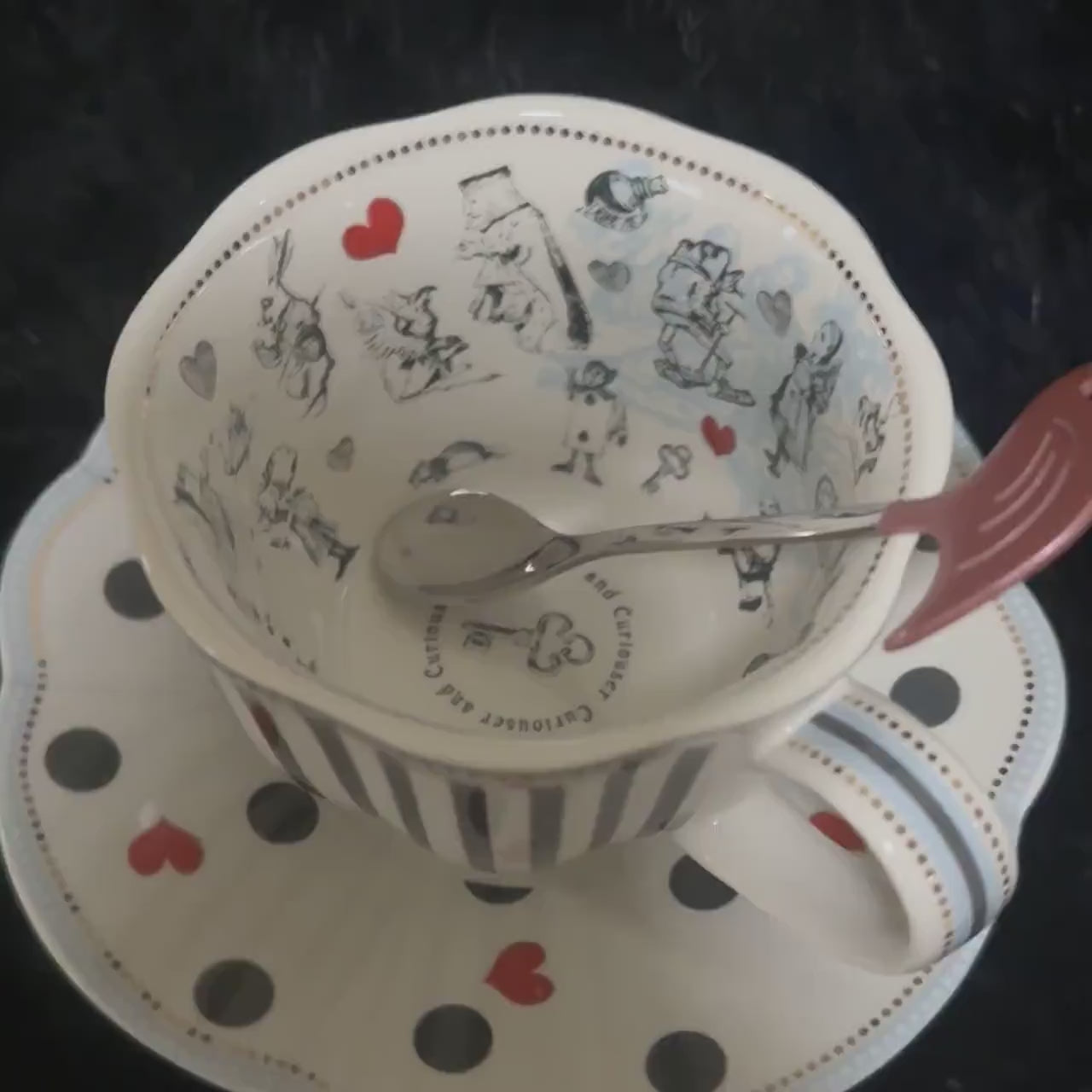 Alice in Wonderland.  Optional Oracle cards. Teacup and saucer set. FREE course Tea leaf reading. Tea cup reading.
