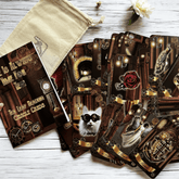 "There is Always Time for Tea" with warm brown tones and subtle clock motifs, displayed alongside a soft cotton bag.
