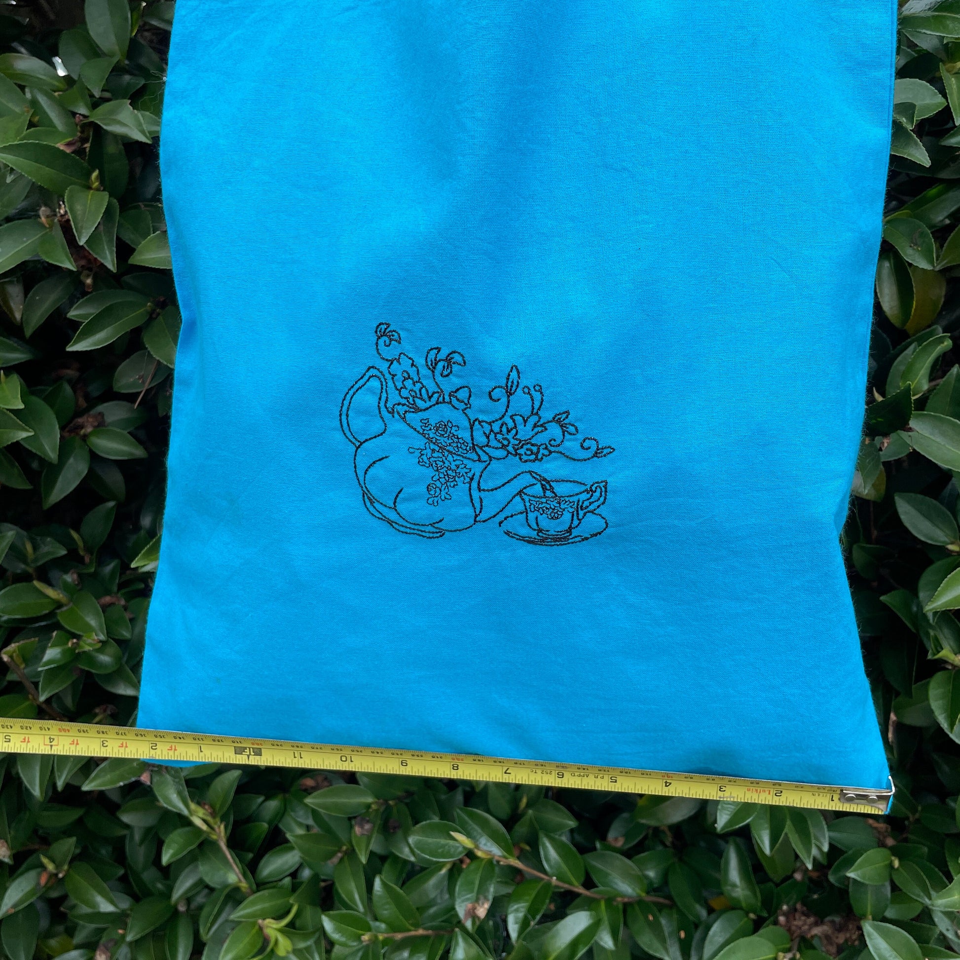 Embroidered tote bag. Teapot and teacup. Cotton tote bag. Shopper tote. Tote Canvas.|*gifts