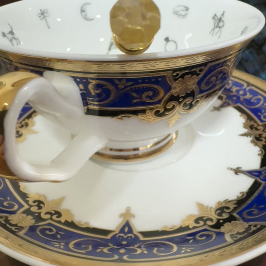 Luxury Blue 3D Gold Tasseography Cup Set for tea leaf reading by Karin Dalton-Smith