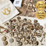 Collection of ALice in Wonderland divination coins accompanied by a free course offer.