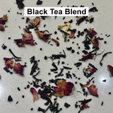 Karin's own Black tea blend with dried flowers on a light background