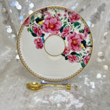 Saucer view. White blue wren tea set. Used for tea leaf reading. Free course available. 