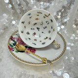 Internal view. White blue wren tea set. Used for tea leaf reading. Free course available. 