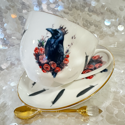 Crow Raven Red Roses Teacup & Saucer Set | Learn Tea Leaf Reading | FREE Online Course