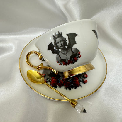 Vintage bat girl cup, bat lady teacup, bat porcelain, bat china, bat teapot, bat plates, bat mug, halloween teacup, halloween china, halloween plates, spooky teacup, goth teacup, bat tea set, Cups, Custom cups, Customized cup, Witchy, Custom cup gift, Witchy Gifts, Divination, Witchy decor, Teacup, Divination tools, Tea cup, Teacups, Tea set