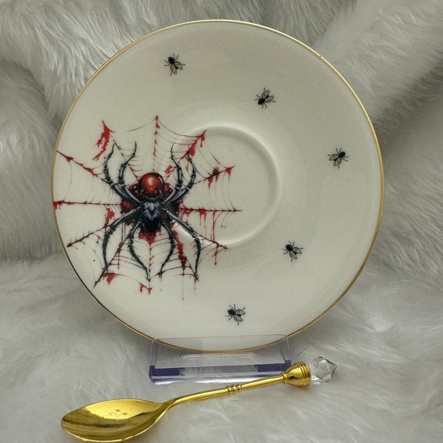 Halloween Spider tea leaf reading teacup set. Goth gift.