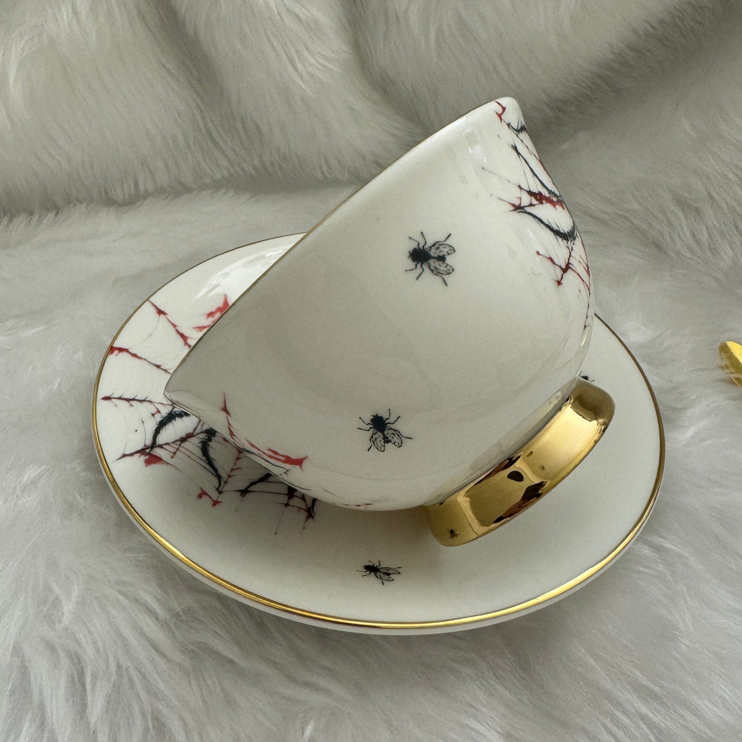 Halloween Spider tea leaf reading teacup set. Goth gift.