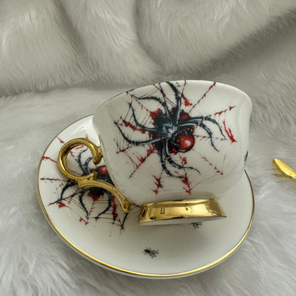 Halloween Spider tea leaf reading teacup set. Goth gift.