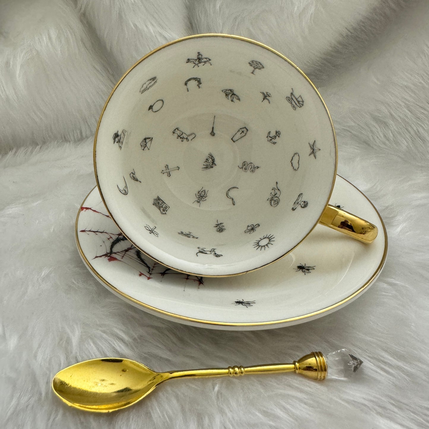 Halloween Spider tea leaf reading teacup set. Goth gift.