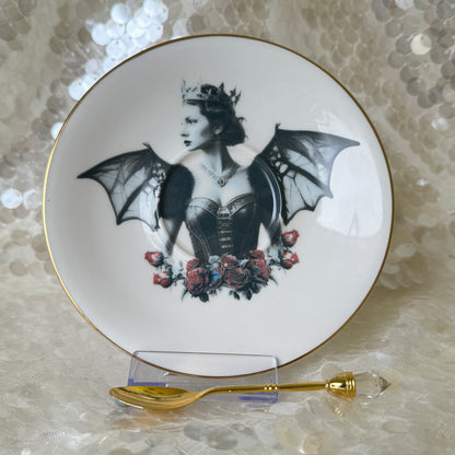 Bat Lady 1 Teacup and saucer set. Learn tea leaf reading the easy way. FREE online course. Halloween Teacup.