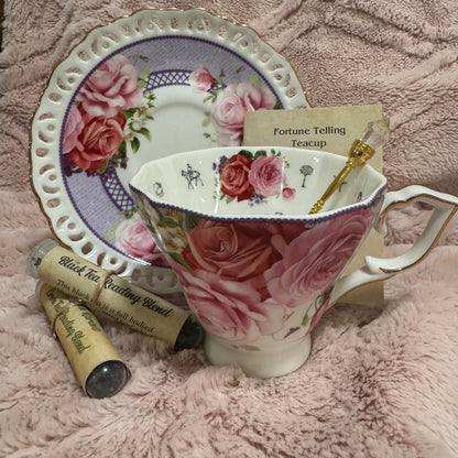 Pink Roses tea leaf reading teacup set. Fortune teller tea set. Tea Leaf Reading. Tarot Alternative.