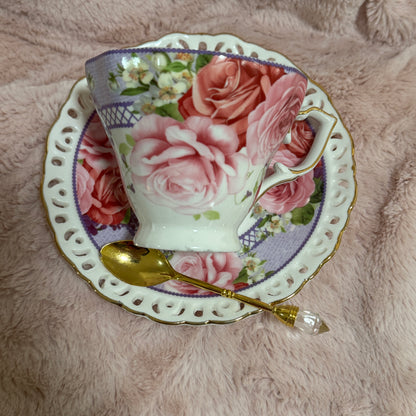 Pink Roses tea leaf reading teacup set. Fortune teller tea set. Tea Leaf Reading. Tarot Alternative.