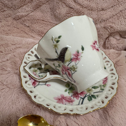 Blue Birds tea leaf reading teacup set. Fortune teller tea set. Tea Leaf Reading. Tarot Alternative.