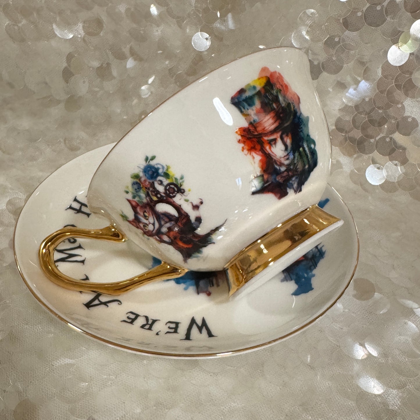 Alice in Wonderland Tea cup and saucer set. Punk style Alice. Learn tea leaf reading the easy way. FREE online course.