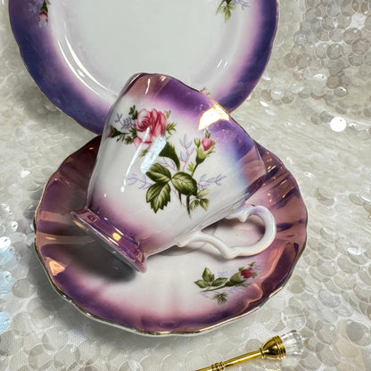 Vintage Roses tea cup and saucer set. Teacup trio set. FREE online course learn to read fortune teller tea cups.