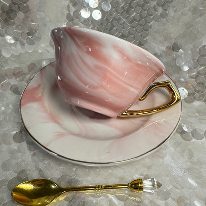 Heart shaped teacup and saucer.   Tea leaf reading kit. Gift for Valentines Day. Tea cup reading the easy way.