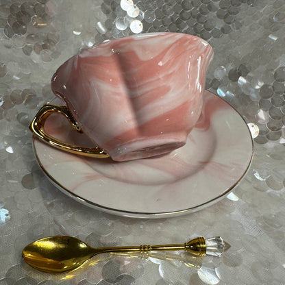 Heart shaped teacup and saucer.   Tea leaf reading kit. Gift for Valentines Day. Tea cup reading the easy way.