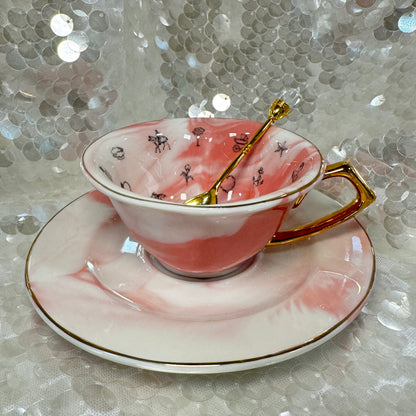 Heart shaped teacup and saucer.   Tea leaf reading kit. Gift for Valentines Day. Tea cup reading the easy way.