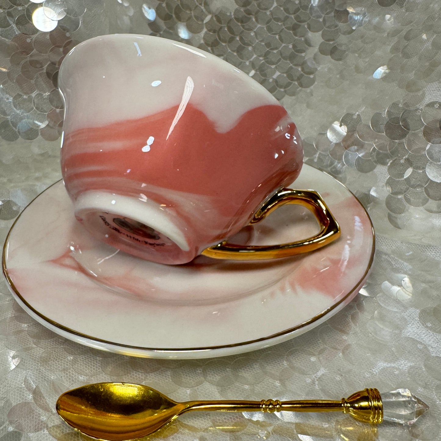 Heart shaped teacup and saucer.   Tea leaf reading kit. Gift for Valentines Day. Tea cup reading the easy way.