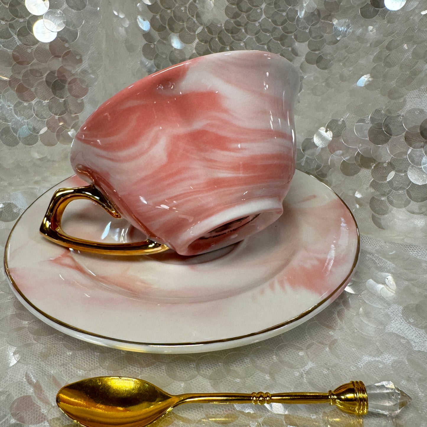 Heart shaped teacup and saucer.   Tea leaf reading kit. Gift for Valentines Day. Tea cup reading the easy way.