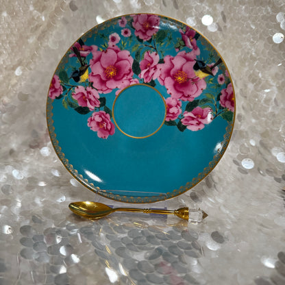 Blue Wren. Blue Bird. Aqua Tea Leaf Reading Teacup Set + Free Course