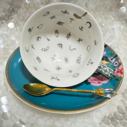 Blue Wren. Blue Bird. Aqua Tea Leaf Reading Teacup Set + Free Course