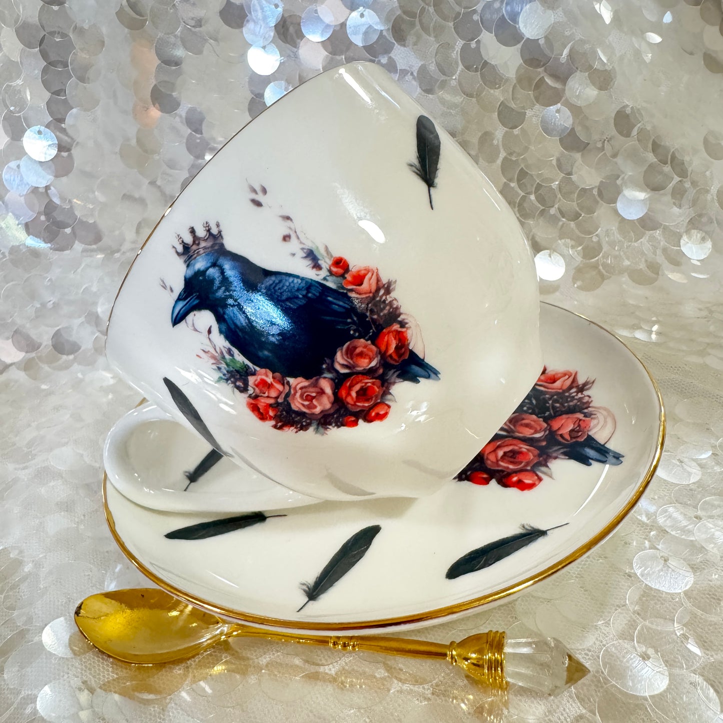 Crow Raven Red Roses Teacup & Saucer Set | Learn Tea Leaf Reading | FREE Online Course