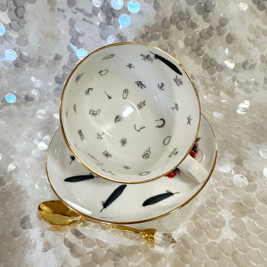 Crow Raven Red Roses Teacup & Saucer Set | Learn Tea Leaf Reading | FREE Online Course