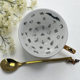 Bat Lady Gothic-Inspired Tea Leaf Reading Cup & Saucer Set. Learn tea leaf reading the easy way. Great Halloween gift.  Witchy Vibes.