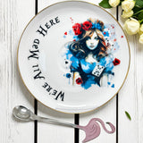 Front view of the Alice in Wonderland punk tea set with vibrant, quirky artwork