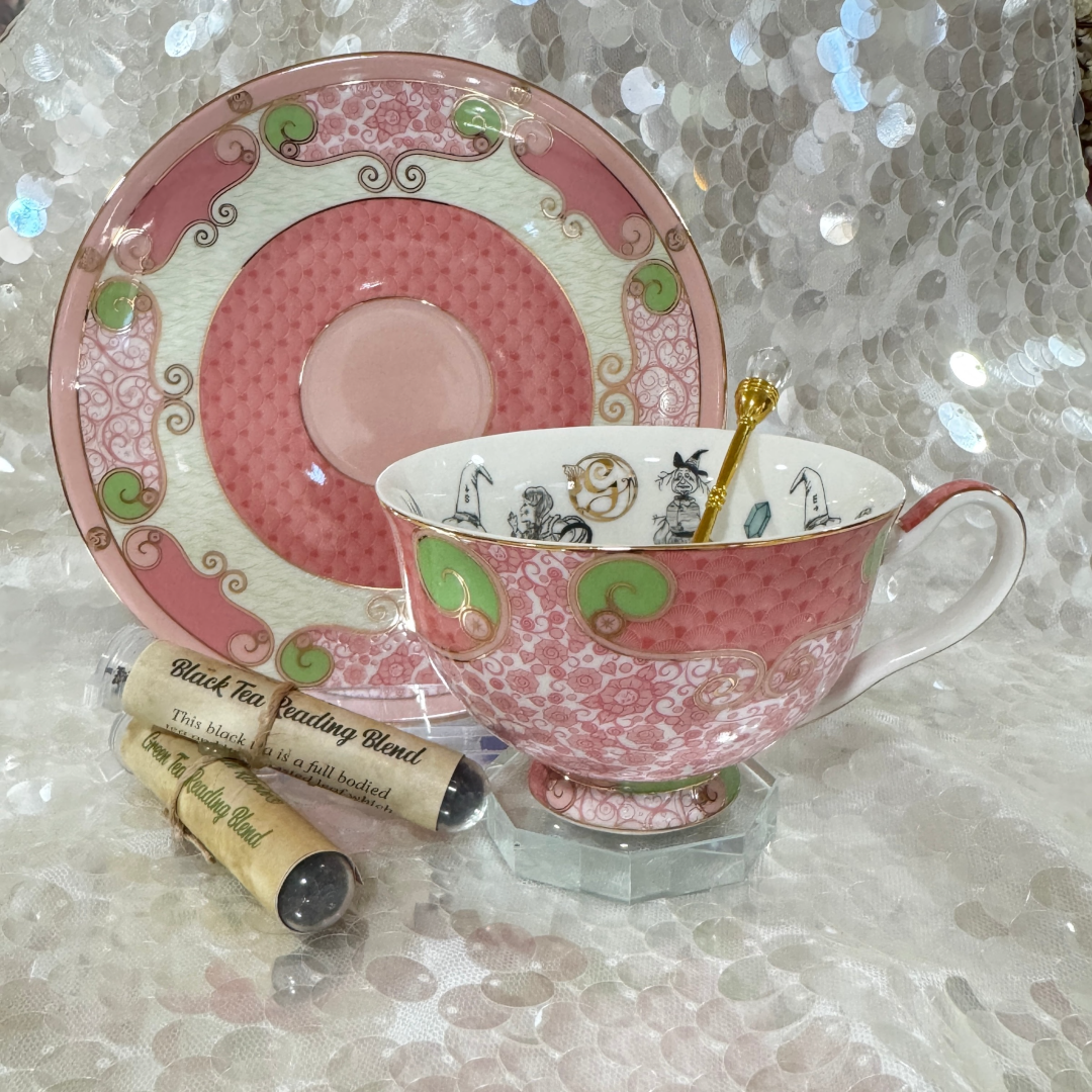 Pink Glinda the good witch from Wicked. Fiortune telling teacup.