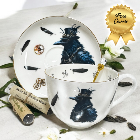 Tea leaf reading, tea reading cup, Crow gothic cup, Divination cup, Witchcraft teacup, raven Tea cup, Tasseomancy tea cup, Lenormand cup, Tea reading kit, Fortune telling cup, Fortune teller cup, Wicca Wiccan, Witchy gift
