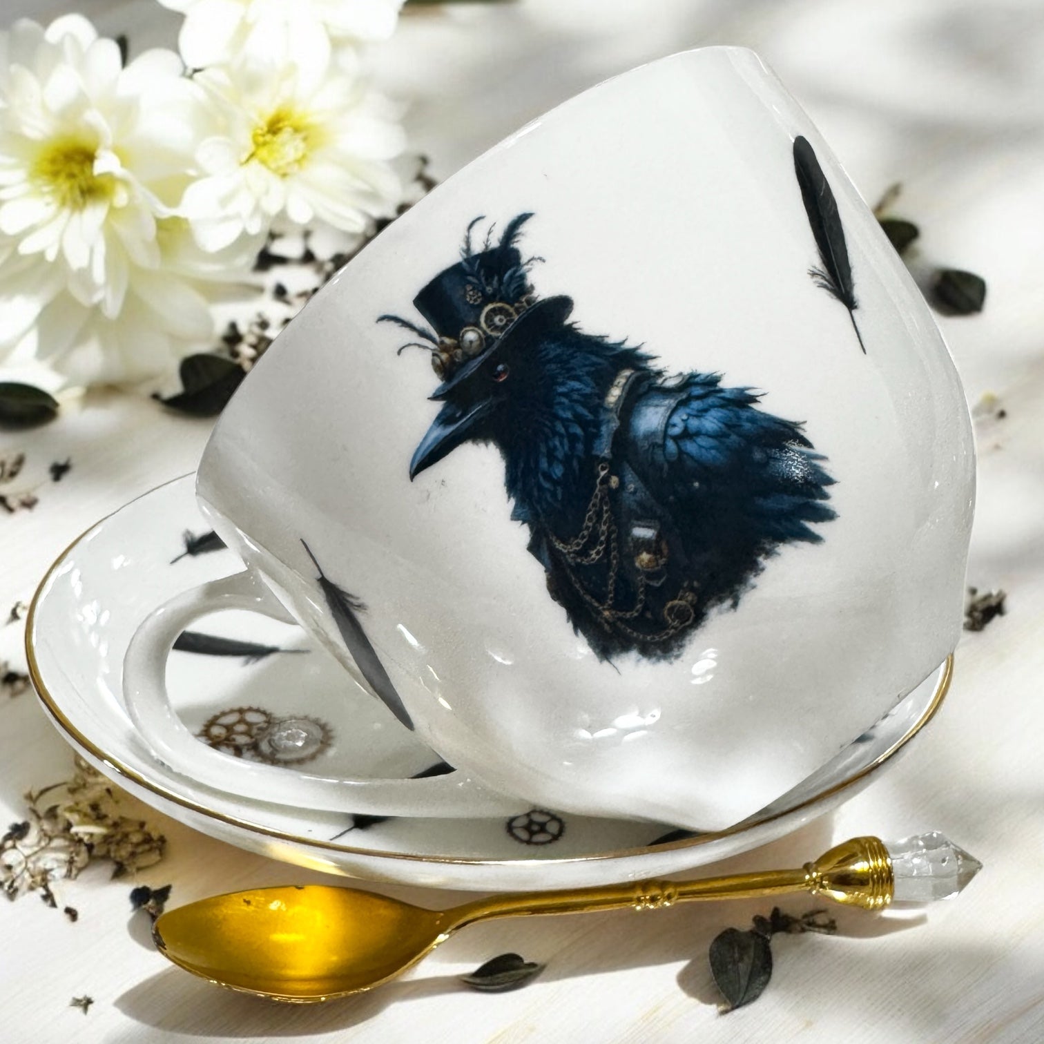 Tea leaf reading, tea reading cup, Crow gothic cup, Divination cup, Witchcraft teacup, raven Tea cup, Tasseomancy tea cup, Lenormand cup, Tea reading kit, Fortune telling cup, Fortune teller cup, Wicca Wiccan, Witchy gift