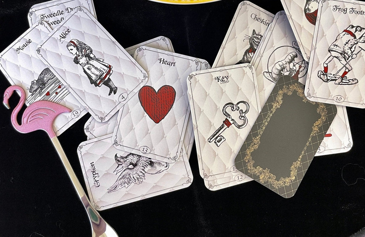 Alice in Wonderland fortune teller teacup with the matching oracle cards