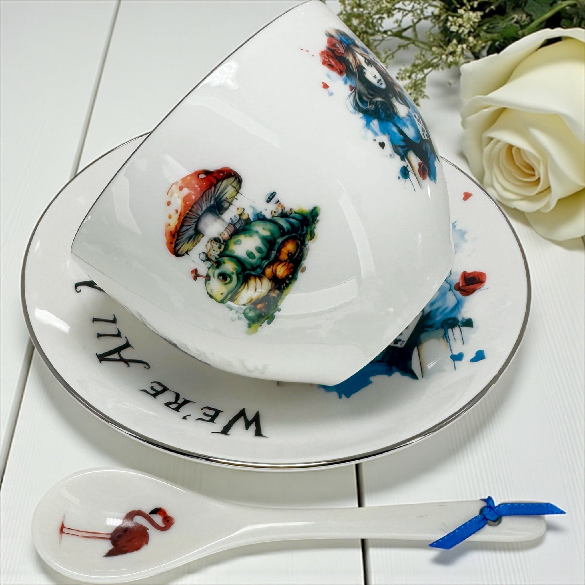 Alice in Wonderland Tea Leaf Reading Cup Silver | Complete Tea Reading Kit - Tea Leaf Reader