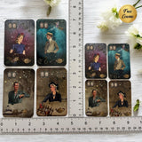 50-card tea leaf reading deck with high-gloss finish, diverse symbols including gender and relationship icons, accompanied by a booklet, cotton bag, symbol dictionary