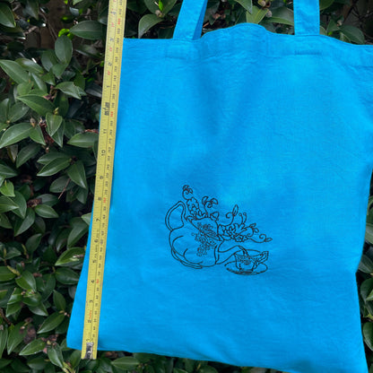 Embroidered tote bag. Teapot and teacup. Cotton tote bag. Shopper tote. Tote Canvas.|*gifts