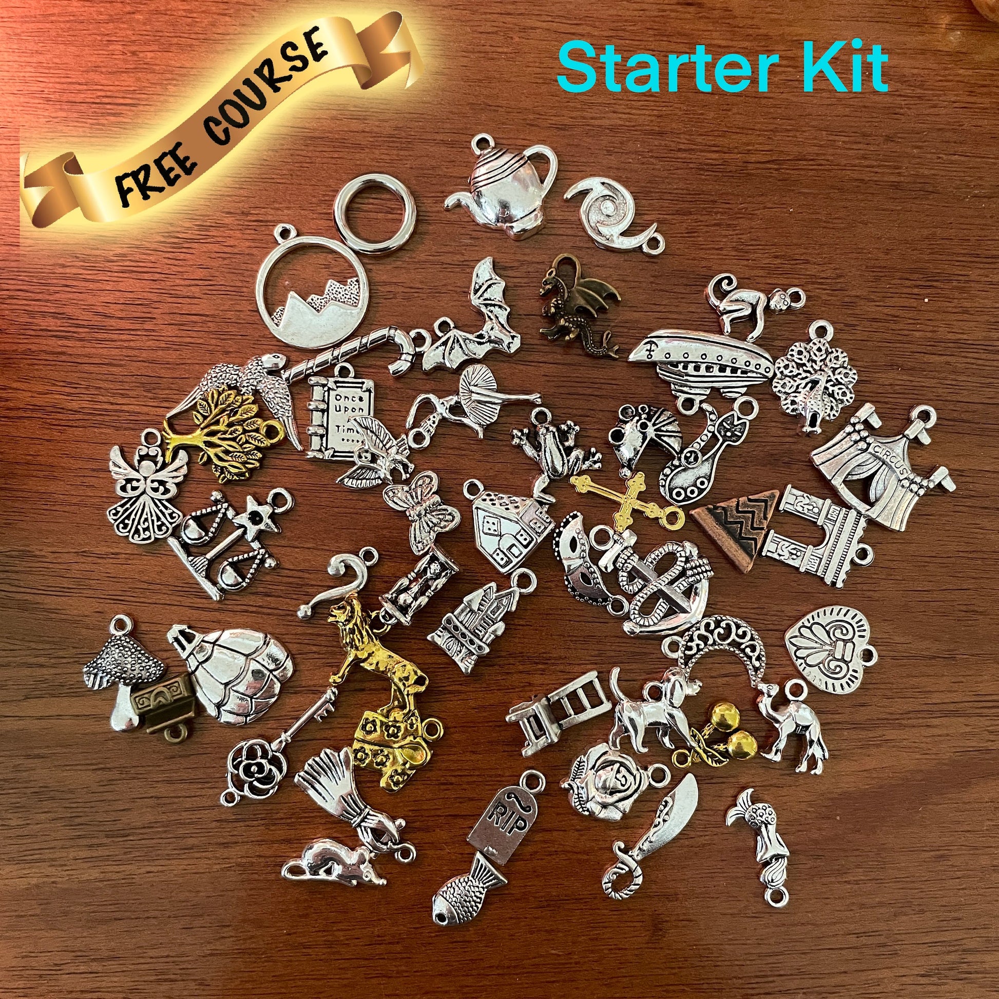 Starter kit of 50 tea leaf reading charms for divination and fortune telling.